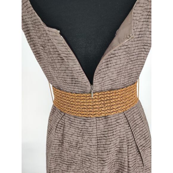 Nine West Woman Brown Fit Flare Belted Lined Summer Dress Size 6 Tailored Pocket - Picture 7 of 11